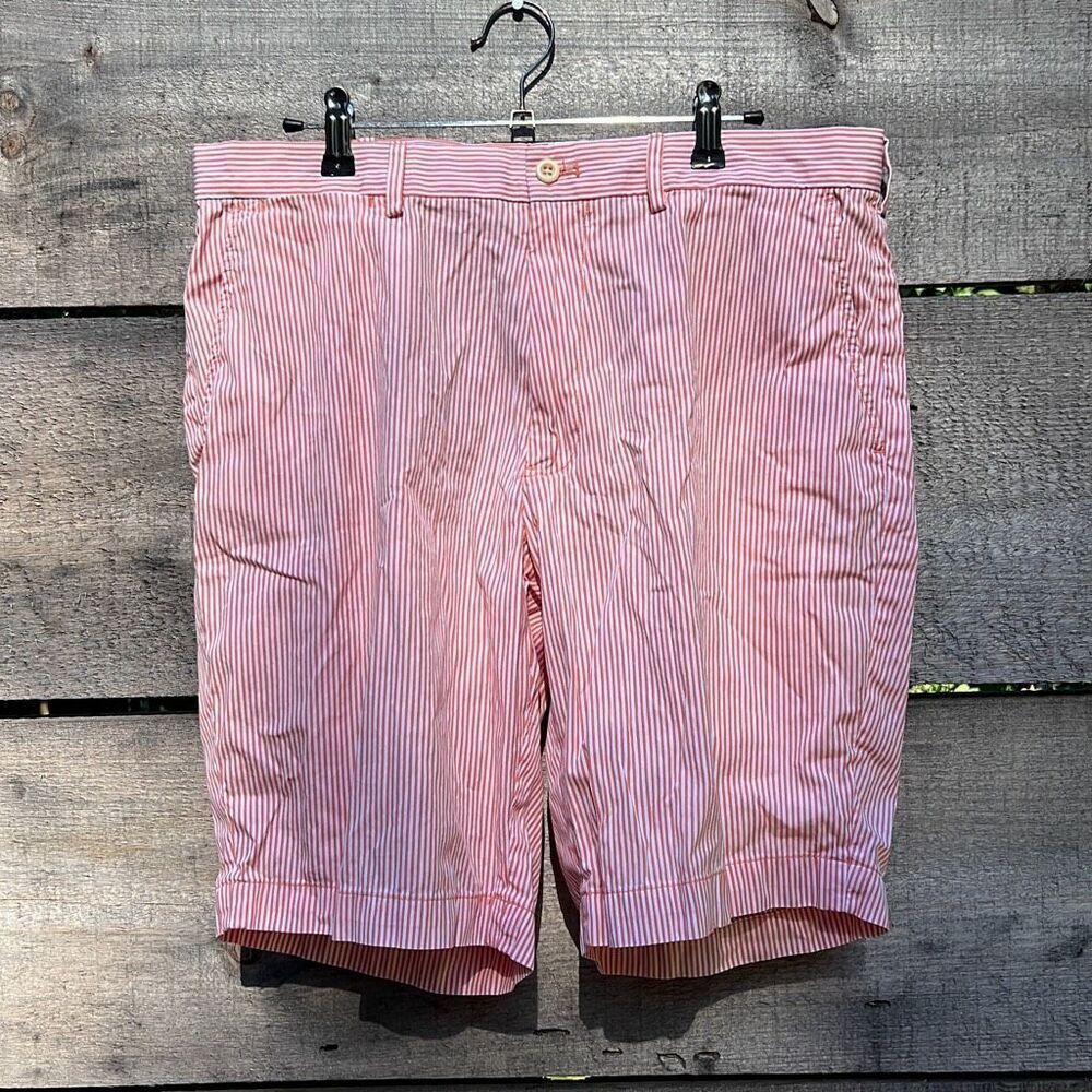 Polo Golf Ralph Lauren Men's Red and White Striped Seersucker Chino Shorts Size